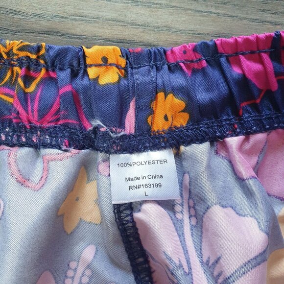 Colorful Floral Mens Swim Trunks Size L With Elastic Waist Drawstring 32" Waist - Picture 4 of 6